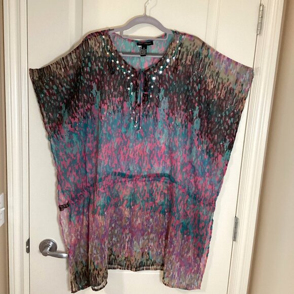 Club Z Collection Women's Beach Coverup Sheer Multicolored Vacation Colorful - Picture 2 of 5